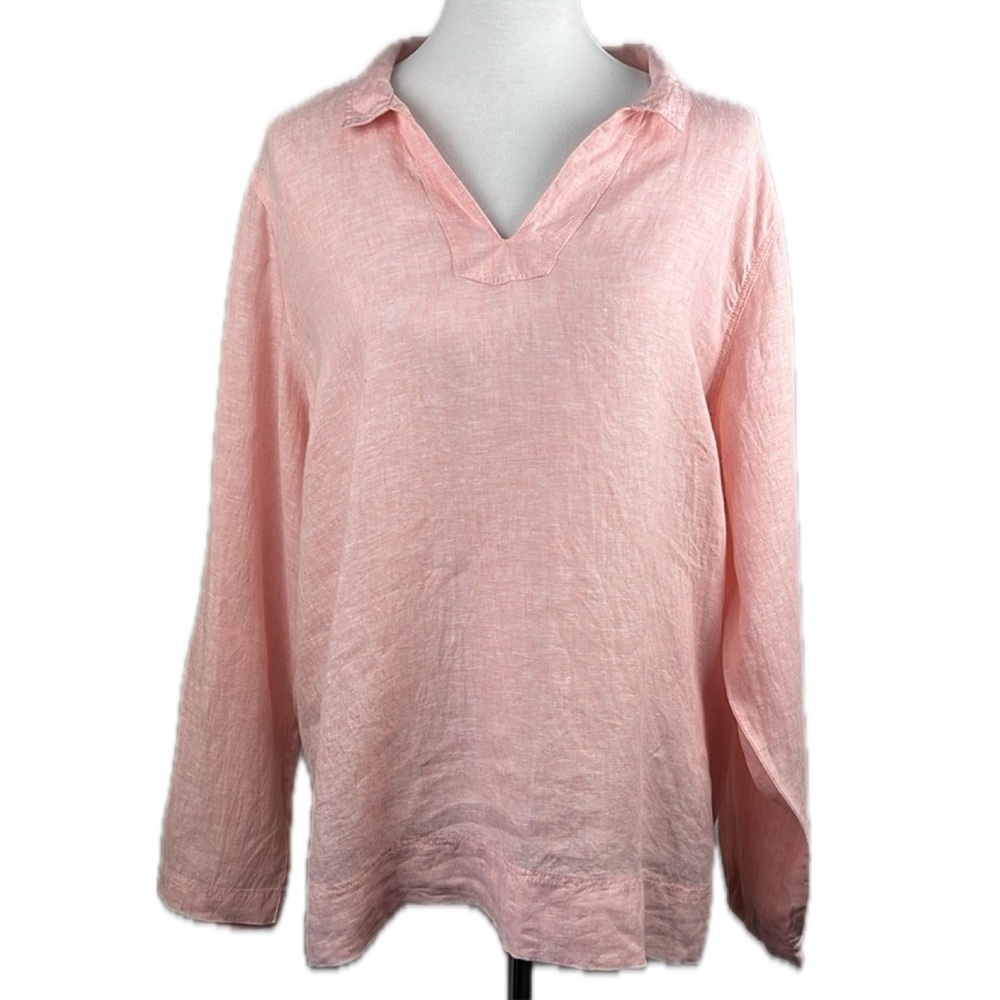 C&C California Linen V Neck Popover Top Sz 2X Coastal Grandma Beachy Minimalist
